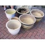 Six glazed garden pots - varying sizes
