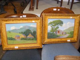T L Williams - A pair of oils on boards depicting, possibly Australian, house and landscape scenes