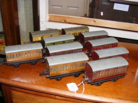 Ten old Hornby 0 gauge carriages