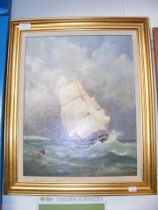 HELEN WELCH - oil on board of tall ship in stormy