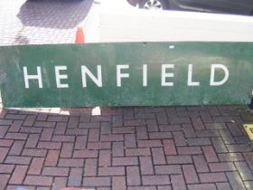 An old 'Henfield' railway station enamel sign - 64