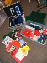 Assorted Bridge equipment, including playing cards