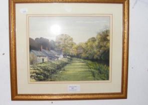 A small watercolour of cottage river scene - beari