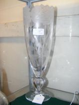 A Nick Davey etched crystal vase by Dartington, si
