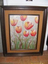 An oil on canvas of tulips