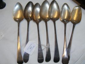 Seven silver serving spoons, Georgian and other