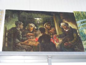 A large oil on canvas of Victorians drinking Coca-