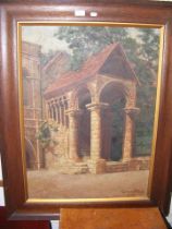 GERTRUDE KEMP - oil on canvas of church entrance -