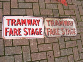 Two old Tramway Fare Stage enamel signs - 30cm x 5