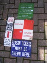 An old enamel railway sign 'Season Tickets Must Be