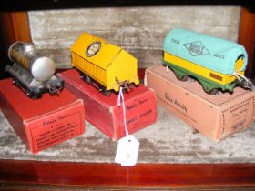 An old Hornby 0 gauge Portland Cement wagon, toget