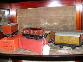 Two old boxed Hornby 0 gauge wagons, together with