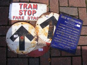 An old enamel Great Western Railway notice togethe