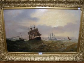 ADOLPHUS KNELL - oil on canvas of three masted shi