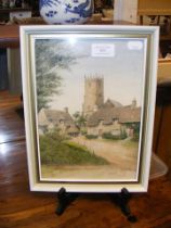 A watercolour of Godshill, Isle of Wight, bearing