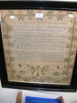 A French 18th century sampler dated 1788 - framed