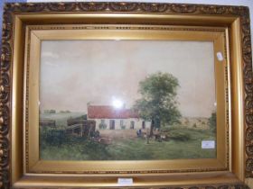 H GLASS - watercolour of country farm scene - 34cm