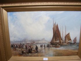 WILLIAM WEBB - oil on canvas of harbour and shore