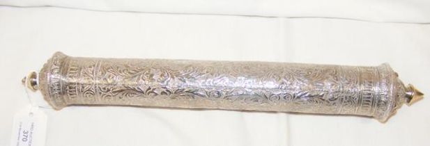 An old white metal scroll holder - 33cms long