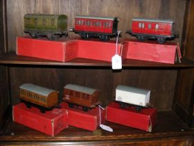 Six boxed Hornby tin plate 0 gauge wagons