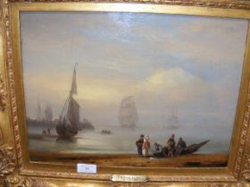 THOMAS LUNY - oil on canvas of fishing vessels at