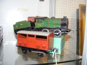 An old Hornby 0 gauge locomotive and tender, toget