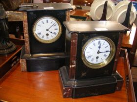 A Victorian slate and marble mantel clock, togethe