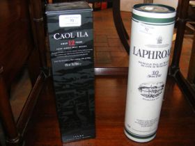 An unopened bottle of Laphroaig Single Islay Malt