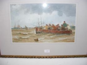 THOMAS BUSH HARDY - watercolour of fishermen in ro