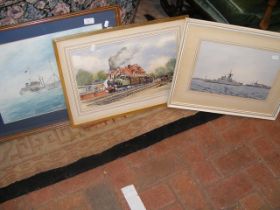 Two paintings depicting Navy ships, together with