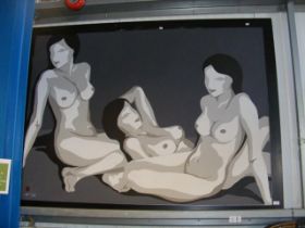 An extra large oil on canvas of three naked women