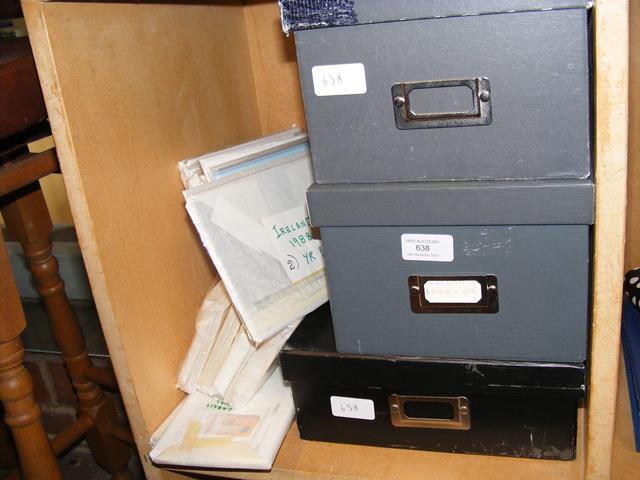 Four boxes containing PHQ cards, First Day Covers