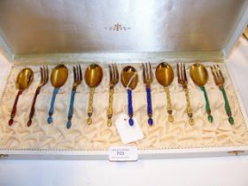 A set of Norwegian sterling silver and enamel spoo