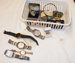 A selection of costume jewellery, wrist watches