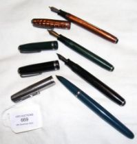Three Ester Brook fountain pens together with one