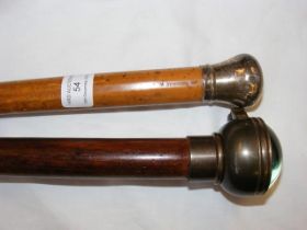 A silver top walking cane and a walking cane with