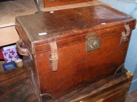 A vintage leather trunk - width 67cm