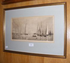 WILLIAM WYLLIE - an etching of sailing off Cowes -