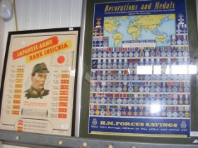 A framed 'Japanese Army Rank Insignia' poster and