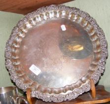 A decorative silver waiters tray with Birmingham h