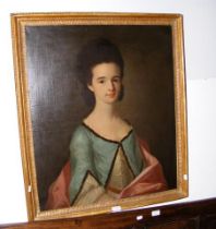An antique oil on canvas portrait of lady wearing