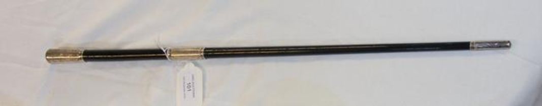 A silver mounted ebony swagger stick inscribed 'L.