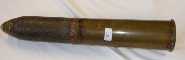 A 57cm iron and brass WWI mortar shell