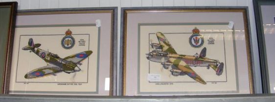 Four framed and glazed embroideries of Second Worl