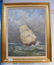 HELEN WELCH - oil on board of tall ship in stormy