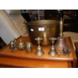 A J. Gamble brass cauldron, together with assorted