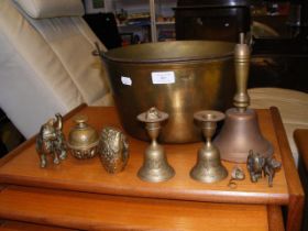A J. Gamble brass cauldron, together with assorted