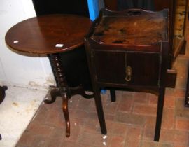 An antique wine table, together with a pot cupboar