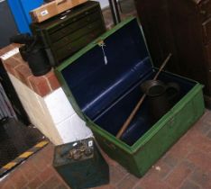 A metal trunk together with vintage petrol can, bl