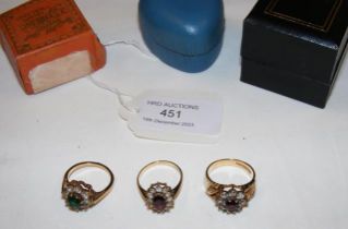 A 9ct dress ring together with two others